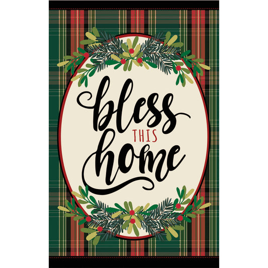Bless This Home Plaid Printed House Flag; Linen Textured Polyester 28"x44"