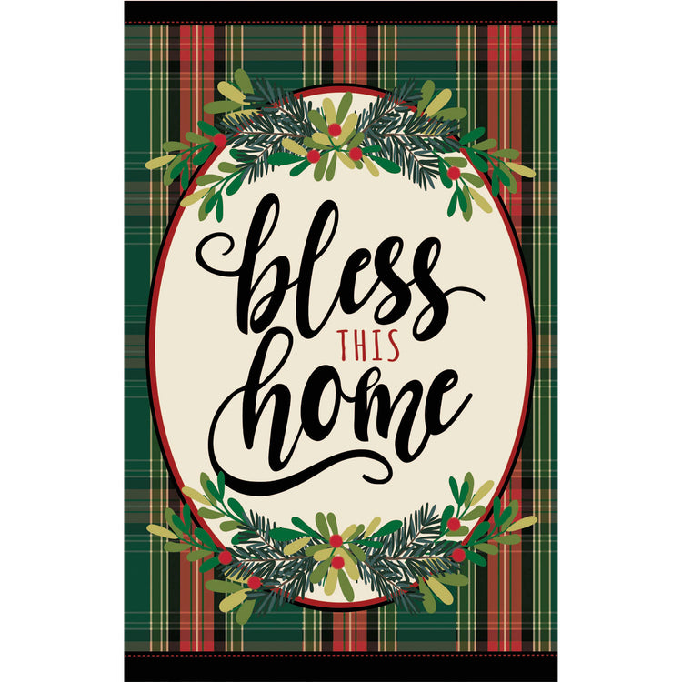 Bless This Home Plaid Printed House Flag; Linen Textured Polyester 28"x44"