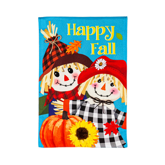 Happy Scarecrow Couple Printed House Flag; Linen Textured Polyester 28"x44"