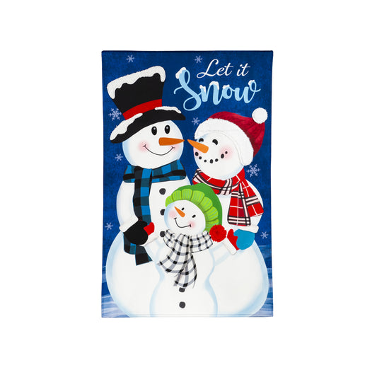 Let it Snow Family Printed House Flag; Linen Textured Polyester 28"x44"
