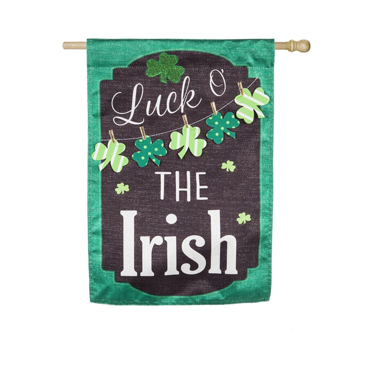 "St.Patricks Day Chalkboard Printed Seasonal House Flag; Linen Textured Polyester