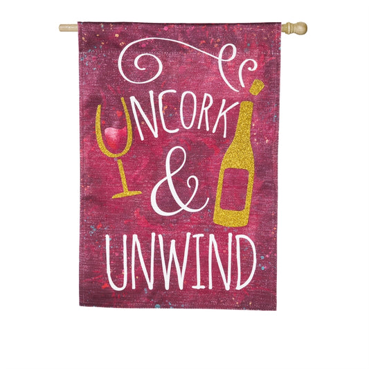 "Uncork & Unwind" Printed Seasonal House Flag; Linen Textured Polyester