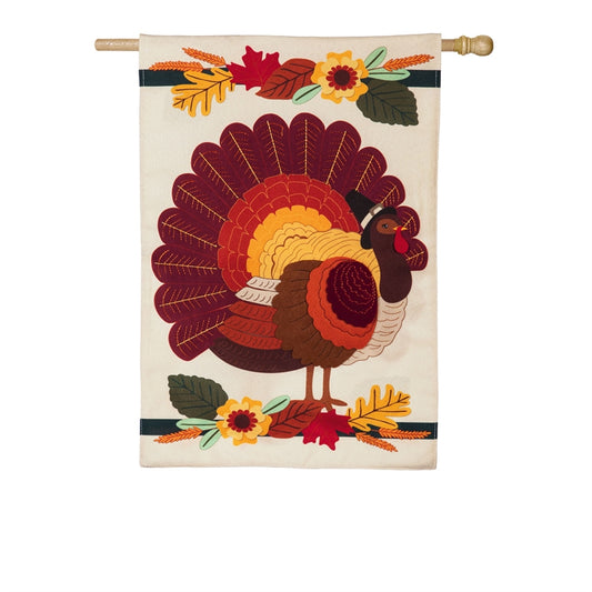 "Pilgrim Turkey" Printed Seasonal House Flag; Linen Textured Polyester