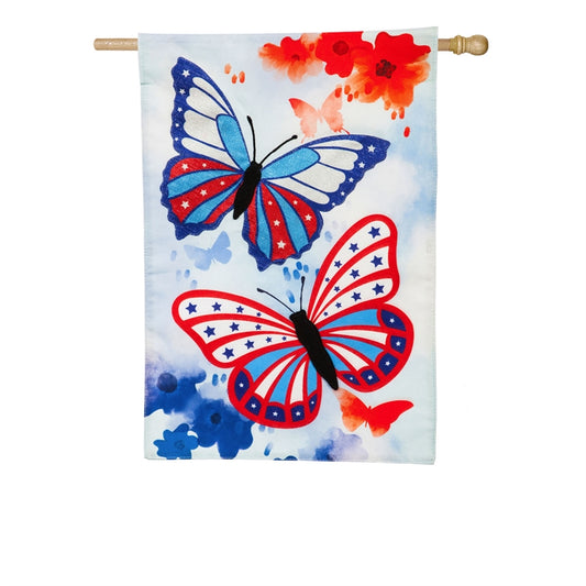 "Patriotic Butterflies" Printed Seasonal House Flag; Linen Textured Polyester