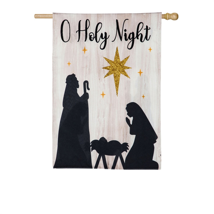 "Nativity Silhouette" Printed Seasonal House Flag; Linen Textured Polyester