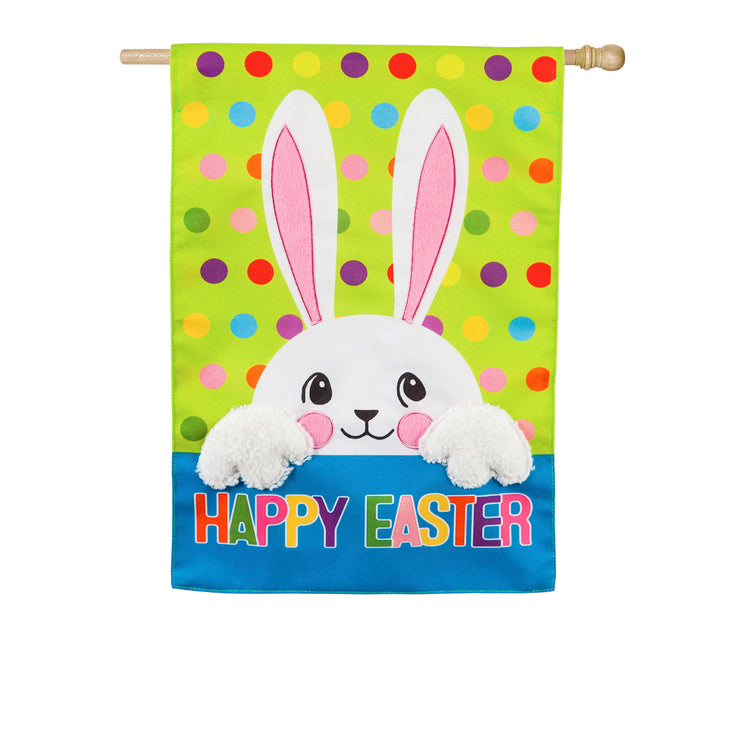 Polka Dot Easter Bunny Printed  House Flag; Linen Textured Polyester 28"x44"