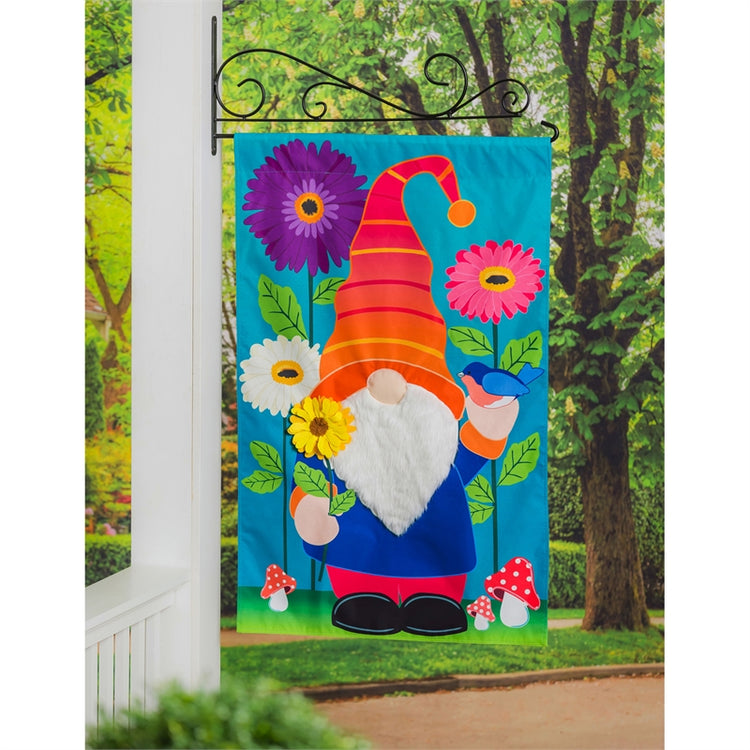 Garden Gnome Printed House Flag; Linen Textured Polyester 28"x44"