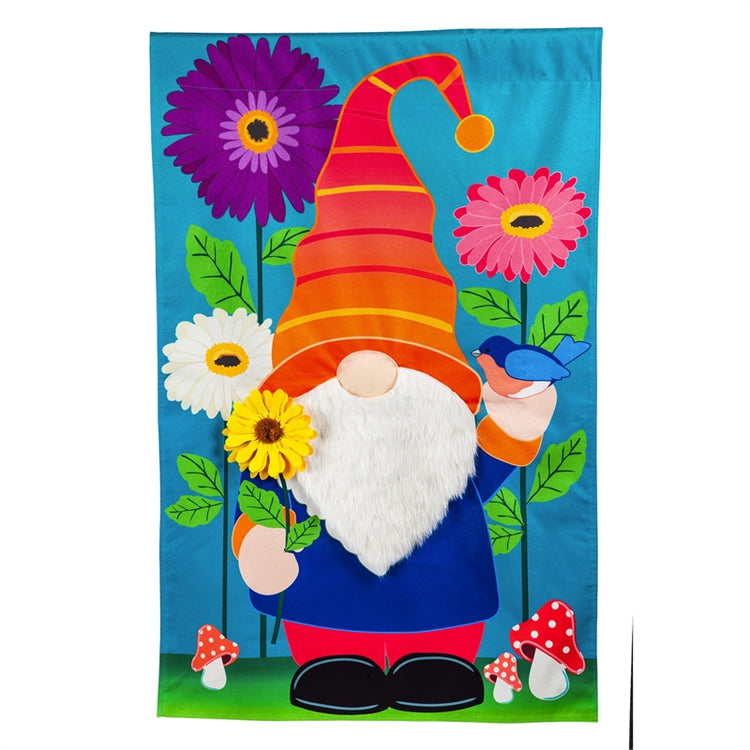 Garden Gnome Printed House Flag; Linen Textured Polyester 28"x44"