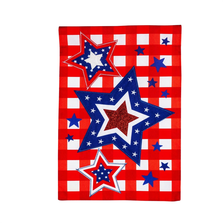 Patriotic Star Printed House Flag; Linen Textured Polyester 28"x44"