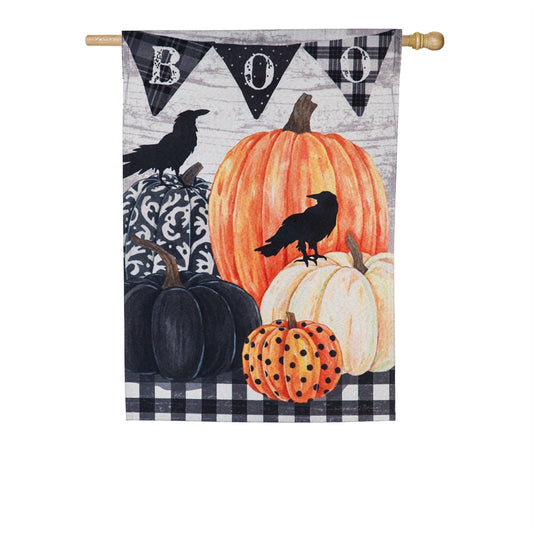"Pumpkins & Crows" Printed Seasonal Banner; Linen-Polyester Blend