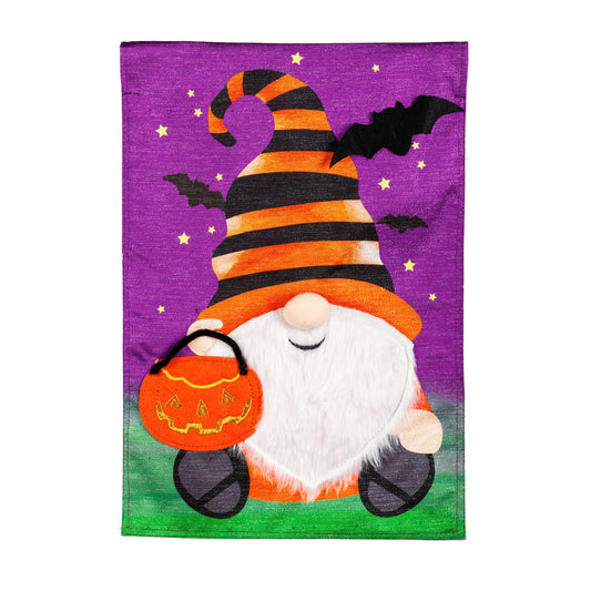 Halloween Gnome Printed House Flag; Linen Textured Polyester 28"x44"