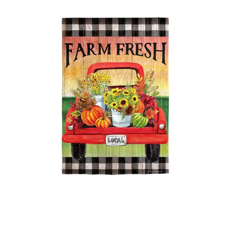 Farm Fresh Flower Truck Printed Suede House Flag; Polyester 29"x43"