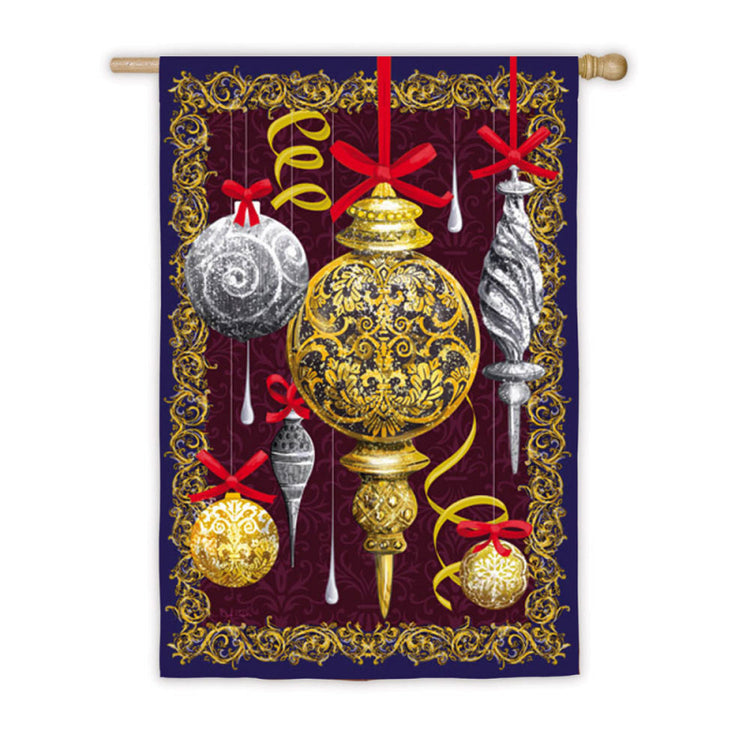 Elegant Christmas Ornaments Printed Suede Seasonal House Flag; Polyester