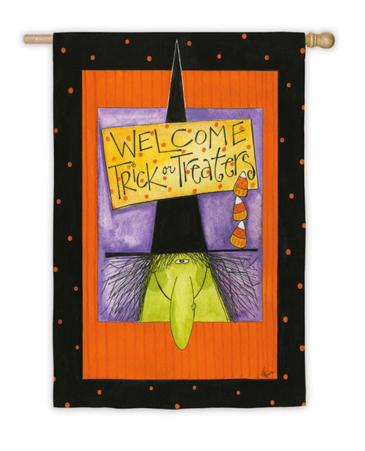 "Witchy Halloween Welcome" Printed Suede Seasonal House Flag; Polyester