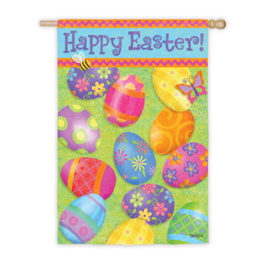 Happy Easter Eggs Printed Suede House Flag; Polyester