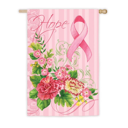 Floral Pink Ribbon House Flag