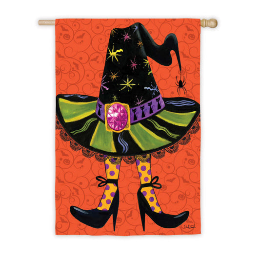 "Witches Hat" Suede Embellished Printed Seasonal House Flag; Polyester