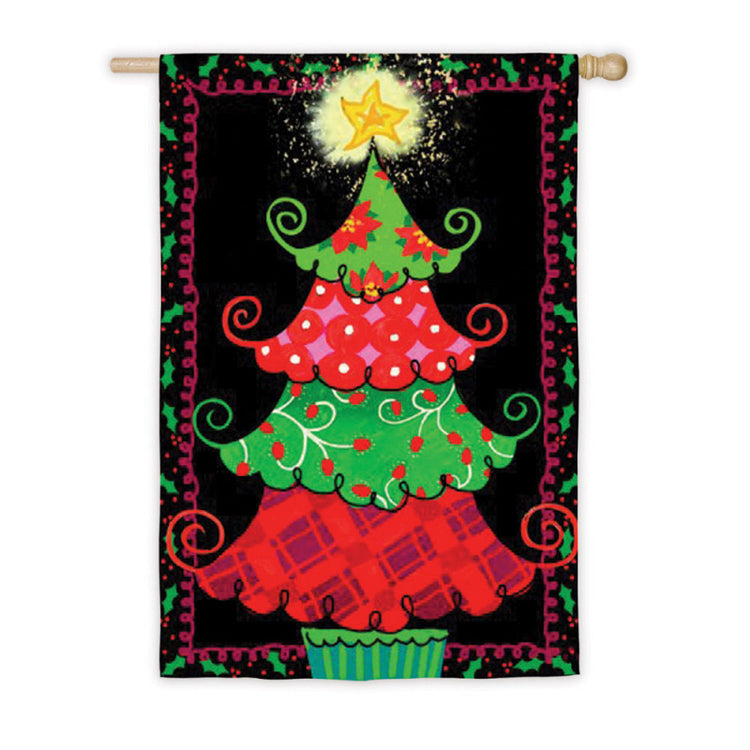 "Suede Curly Christmas Tree" Printed Suede Seasonal House Flag; Polyester
