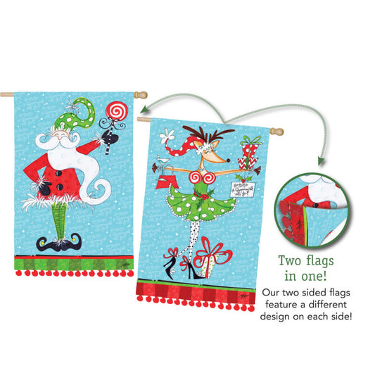 Christmas Santa & Christmas Prancer 2-Sided House Flag