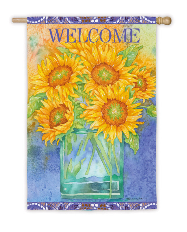 "Sunflower Blues" Printed Suede Seasonal House Flag; Polyester