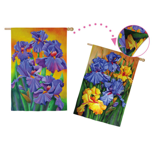 "Lilac Irises" 2-Sided Printed Suede Seasonal House Flag; Polyester