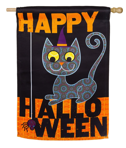 Halloween Kitty, Owl & Moon 2-Sided House Flag