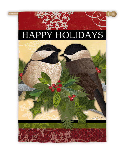 Happy Holidays Feather Friends Printed Suede Seasonal House Flag; Polyester
