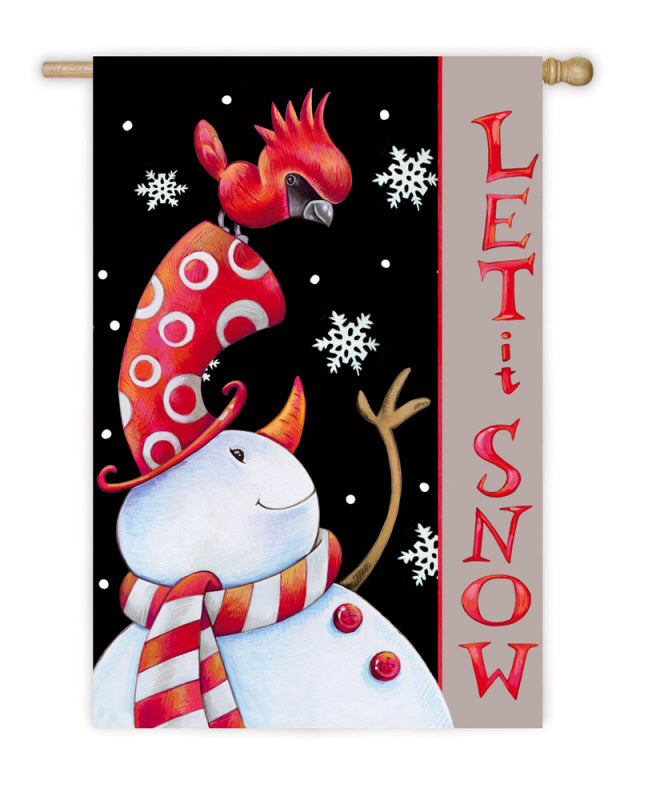 "Let It Snow Cardinal Hat" Suede Embellished Printed Seasonal House Flag; Polyester