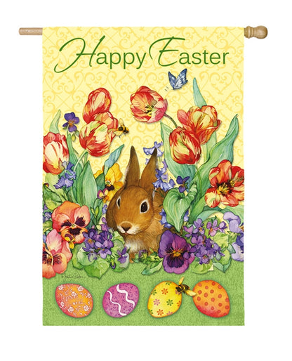 Bloom Rabbit 2-Sided Printed Suede House Flag; Polyester