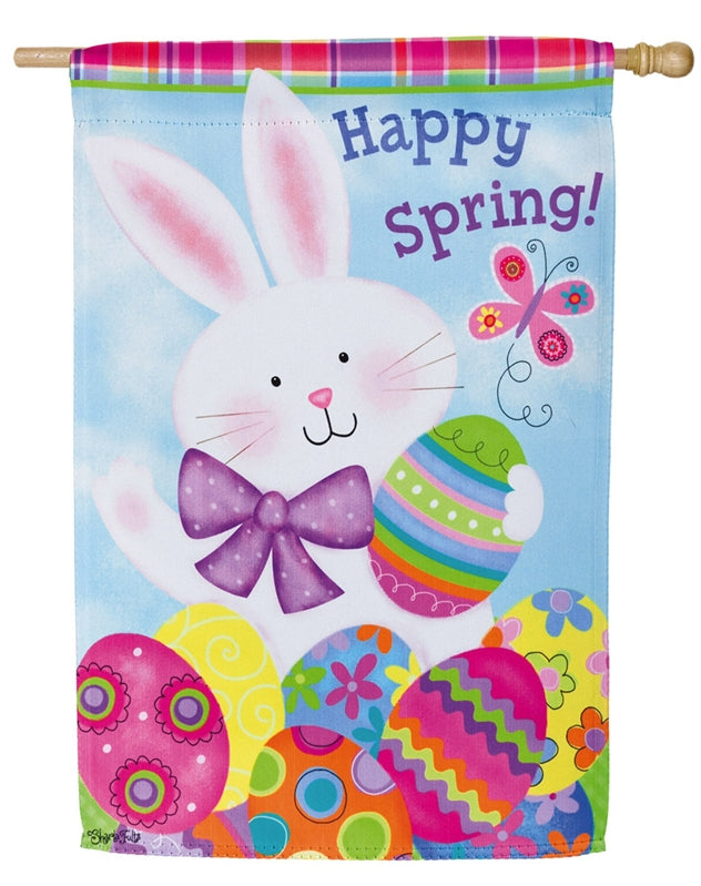 Colorful Easter Bunny Printed Suede Seasonal House Flag; Polyester