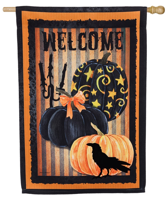 "Welcome Halloween Pumpkins" Printed Suede Seasonal House Flag; Polyester