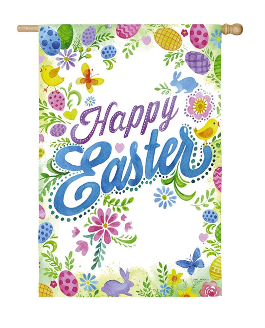 Happy Easter Printed Suede Seasonal House Flag; Polyester