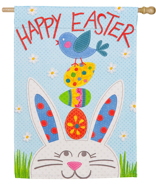 Happy Easter Bunny Printed Suede Seasonal House Flag; Polyester