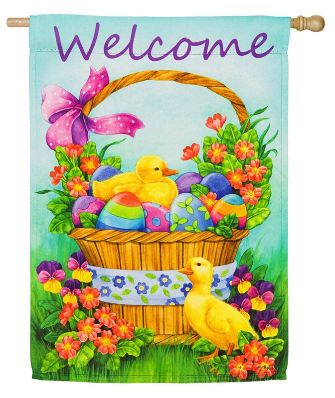 Easter Duckling Basket Printed Suede Seasonal House Flag; Polyester