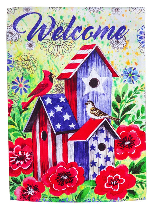 American Patriotic Birdhouse House Flag