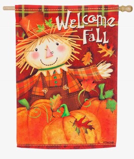 "Welcome Fall Scarecrow" Printed Suede Seasonal House Flag; Polyester