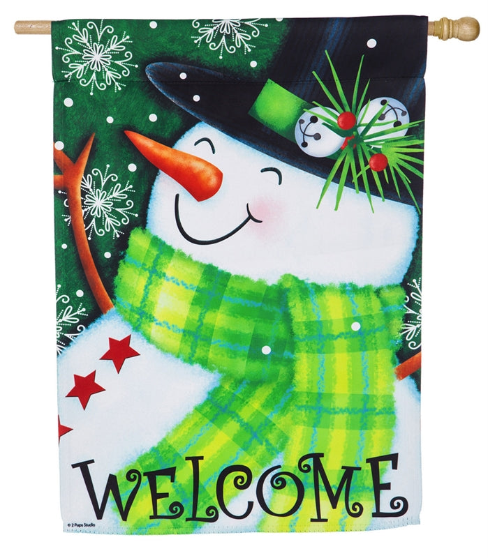 "Welcome Snowman" Printed Suede Seasonal House Flag; Polyester