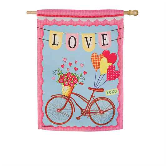 Valentines Day Bicycle Printed Suede Seasonal House Flag; Polyester