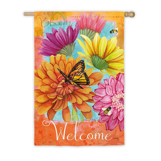 A Colorful Welcome Printed Suede Seasonal House Flag; Polyester