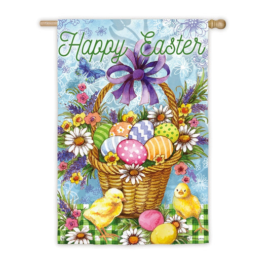 Easter Egg Basket Printed Suede Seasonal House Flag; Polyester