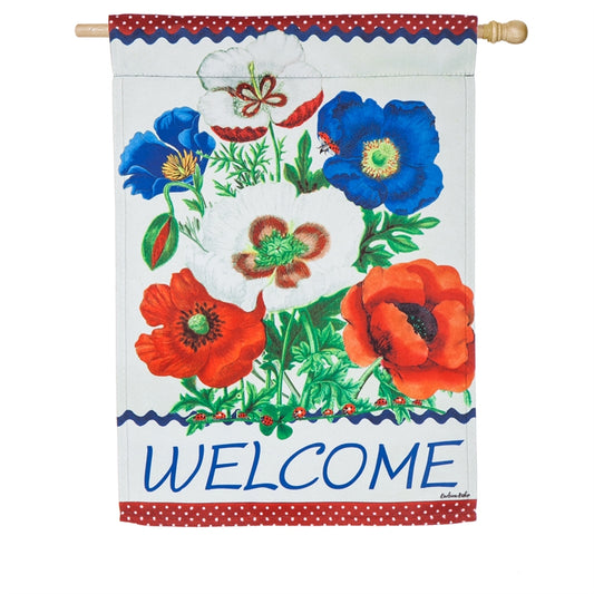 Floral Welcome Printed Suede Seasonal House Flag; Polyester