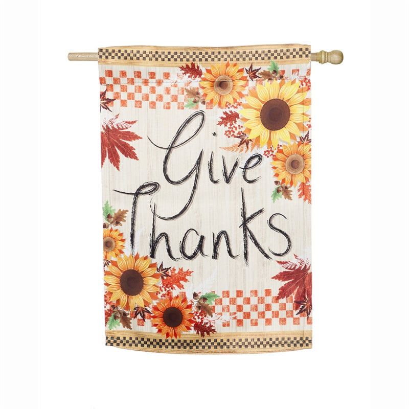 Give Thanks Printed Suede House Flag; Polyester