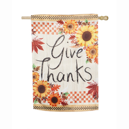 Give Thanks Printed Suede House Flag; Polyester