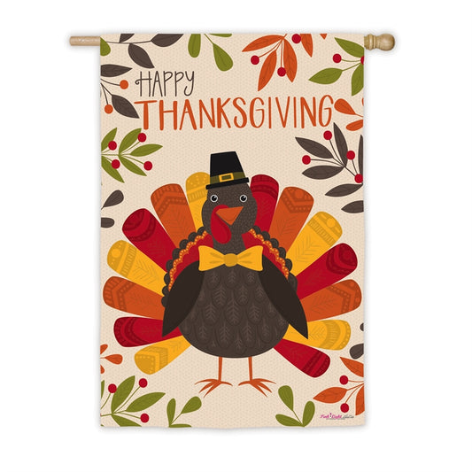 "Thanksgiving Turkey" Printed Suede Seasonal House Flag; Polyester