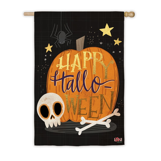 "Halloween Skull" Printed Suede Seasonal House Flag; Polyester