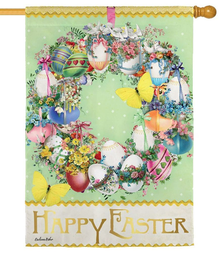 Easter Wreath Printed Suede Seasonal House Flag; Polyester