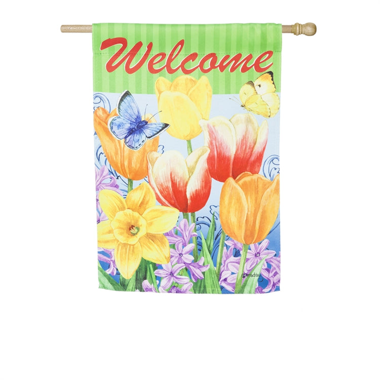 Colorful Tulips Printed Suede Seasonal House Flag; Polyester