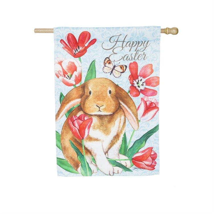 Happy Easter Bunny Printed Suede Seasonal House Flag; Polyester
