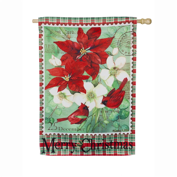 Christmas Floral Printed Suede Seasonal House Flag; Polyester