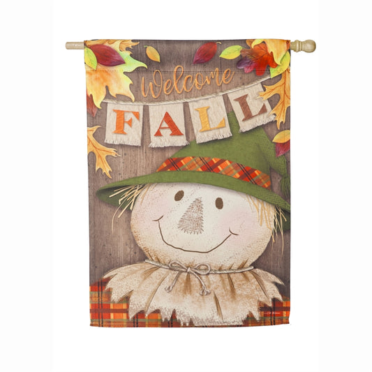 "Welcome Fall Scarecrow" Printed Suede Seasonal House Flag; Polyester